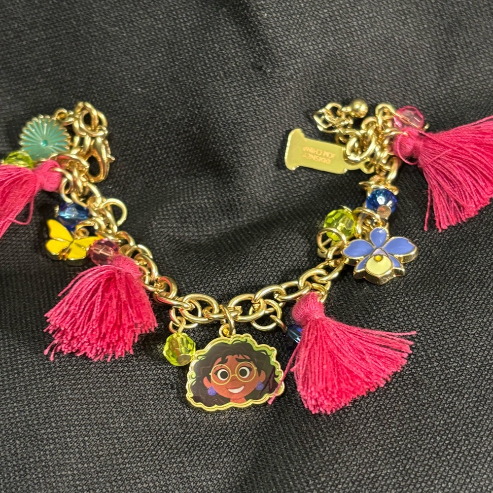 Disney Encanto Bracelet with Pink Tassels and Colorful Charms